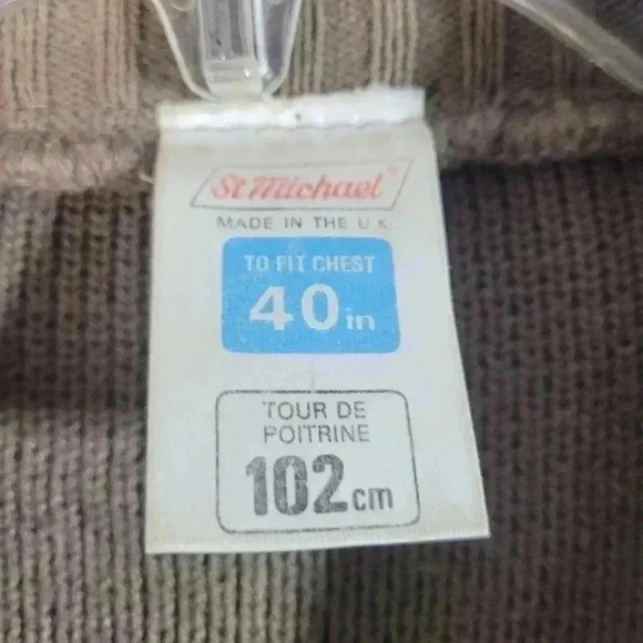 St Michael Jacket Brown Knit Vintage Knitted Full Zip Long Sleeve Sz M  40" Pit - Picture 2 of 8